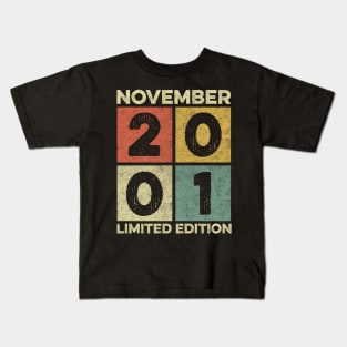 20 Year Old 20th Birthday Design for November 2001 born Limited Edition Legend BDay Gift Kids T-Shirt